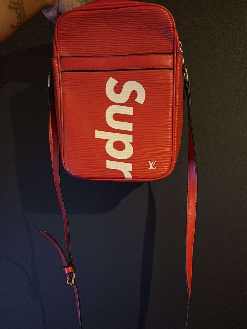 Supreme Red Messenger Bag with White Logo